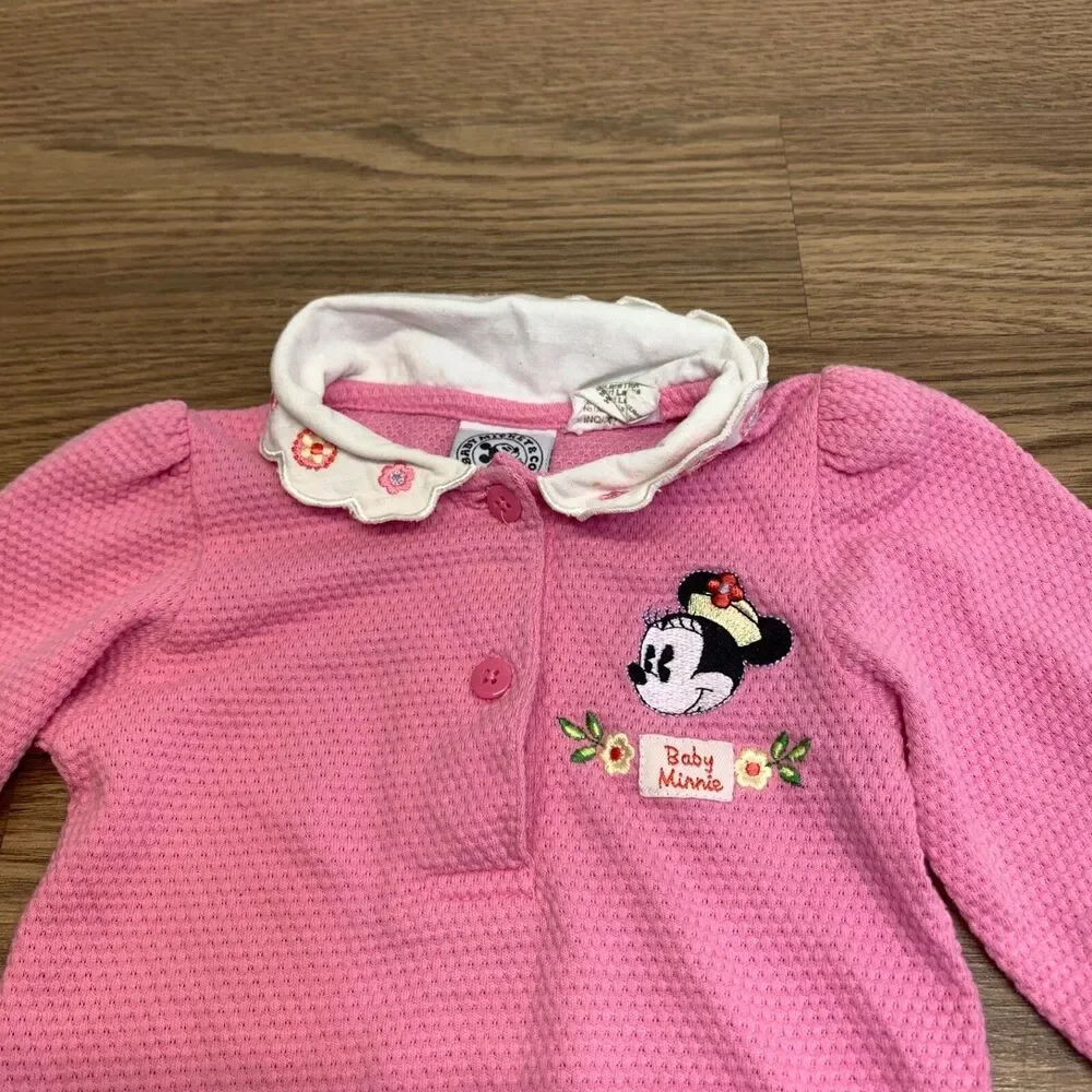 Vintage Disney Babies Minnie Baby Doll Collar Swiss Dot Jumpsuit Outfit 12 Month